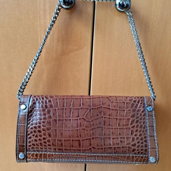 Vintage Michael Kors Leather Embossed Allegator Clutch/Chain Shoulder Bag - Picture 2 of 10